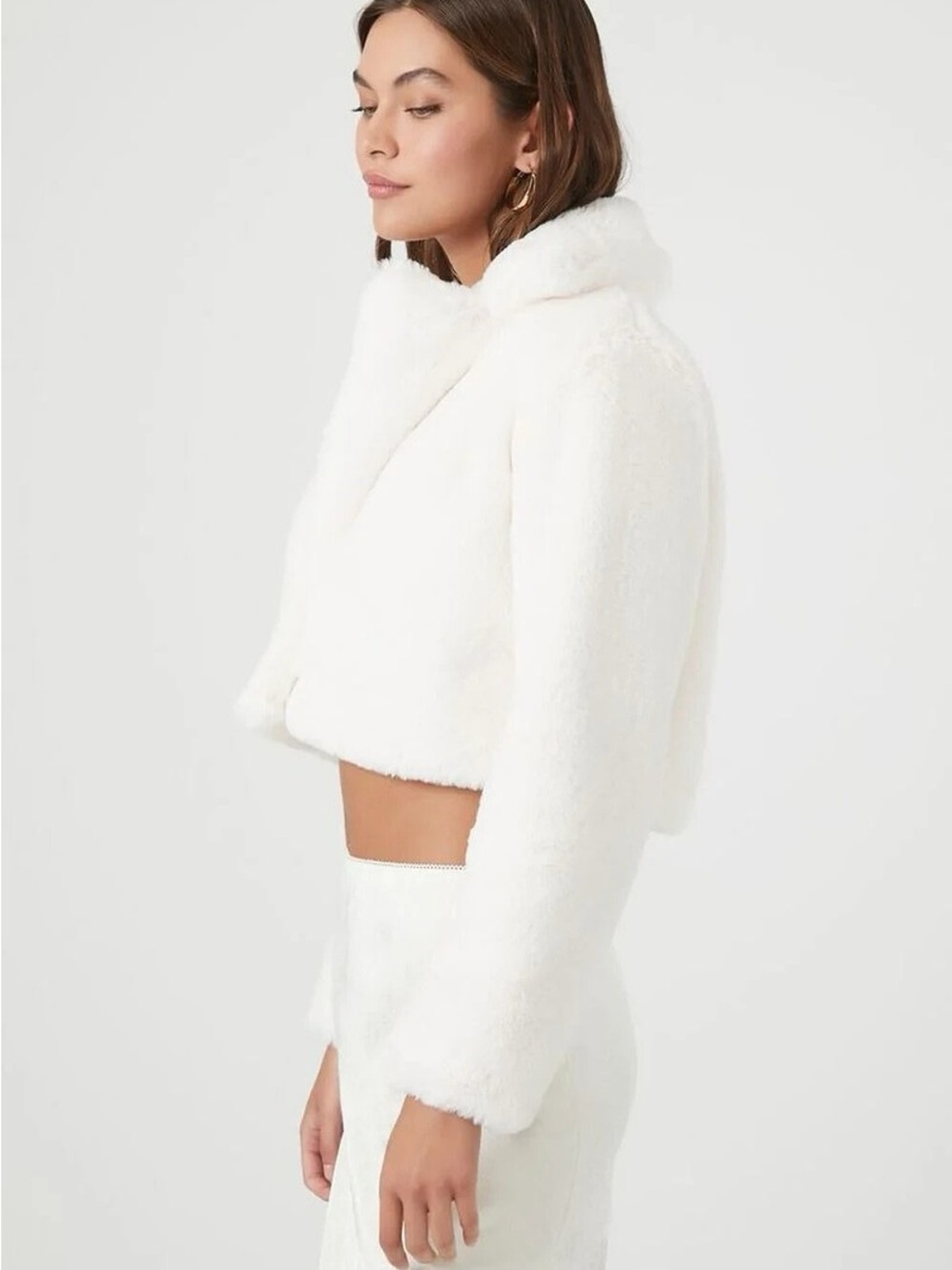 FOREVER 21 Fashion Plush Cropped Coat Faux Fur Jacket White (Baby Pink) Sz.Large - Picture 6 of 14
